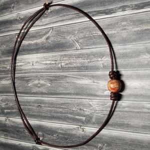 Handmade Wood Bead Leather Necklace